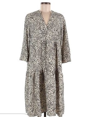Leopard Print V-Neck  Dress - Cream/Black